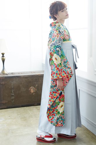 振袖袴 | R2080 白　牡丹と花々