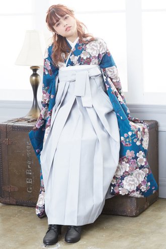 振袖袴 | R1947 グレー 大輪薔薇