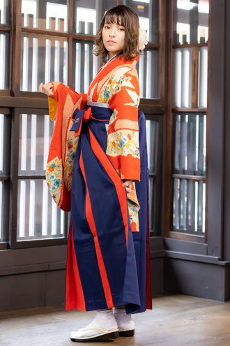 二尺袖袴 | G954 ベージュ×山吹色 縞更紗