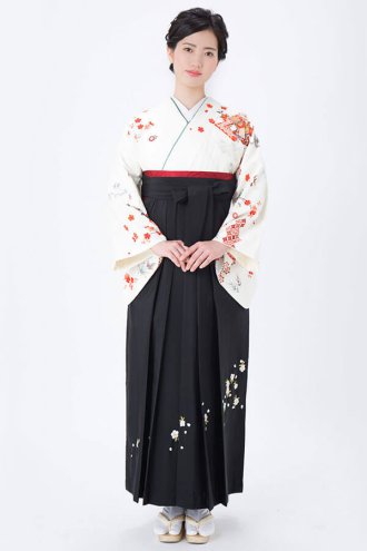 先生袴 | H1311 ベージュ　牡丹に笹