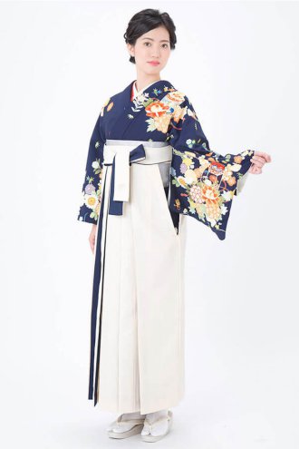 先生袴 | H1318 紺　シャーベットブルー　洋花のブーケ